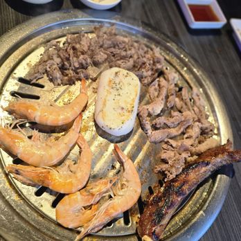Gen Korean BBQ House - Shrimp, calamari steak, thin steak. And long bone short rib steak. - Barbeque Near Me - Jacksonville, Florida
