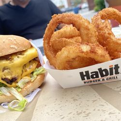 Habit Burger & Grill - Double Char with Cheese and Onion Rings