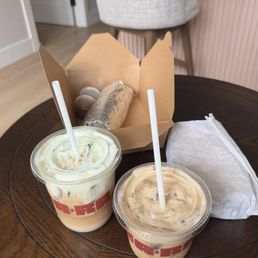 White coffee w/ pandan foam & ca phe sua da White coffee w/ pandan foam & ca phe sua da