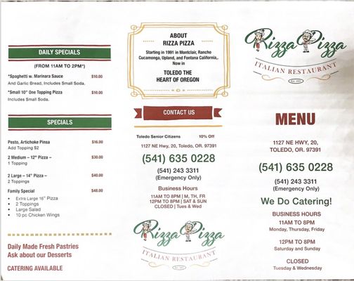 Menu photo 2 Rizza Pizza Toledo, OR Menu photo 2 Rizza Pizza Toledo, OR