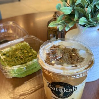 Barakah Coffee House - Biscoff latte and pistachio cake - Coffee & Tea Near Me - San Diego, California