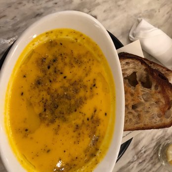 Lula Cafe - Huge portion of soup of the day - ginger beet carrot with hazelnut bread. This one was a winner! - New American Near Me - Chicago, Illinois