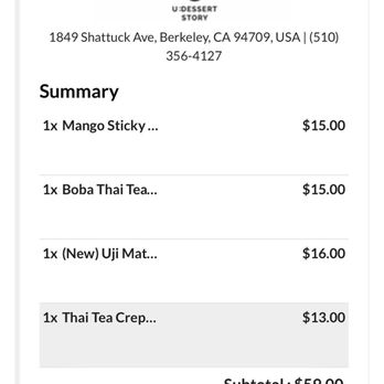 U :Dessert Story - Receipt - Desserts Near Me - Berkeley, California