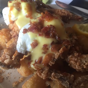 Bay Local Eatery - Soft shell Benedict over Parmesan Tots instead of English muffin. Wow. - New American Near Me - Virginia Beach, Virginia