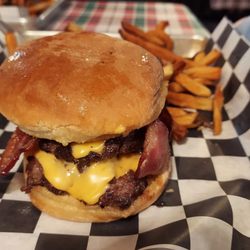 Sheridan Diner - Double Bacon Cheeseburger and fries