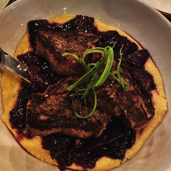 Campground - Lamb porterhouse on creamy polenta and whiskey glazed cabbage. - New American Near Me - Arcata, California