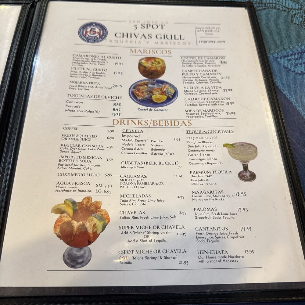 5 Spot Chivas Grill - Menu page 3 - Mexican Near Me - San Jose, California