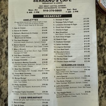 Serrano's Cafe - Menu pg. 1 - Breakfast & Brunch Near Me - West Sacramento, California Serrano's Cafe - Menu pg. 1 - Breakfast & Brunch Near Me - West Sacramento, California