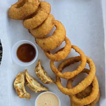 Mr. Bento Burger - onion rings and potstickers - Burgers Near Me - Hillsboro, Oregon Mr. Bento Burger - onion rings and potstickers - Burgers Near Me - Hillsboro, Oregon
