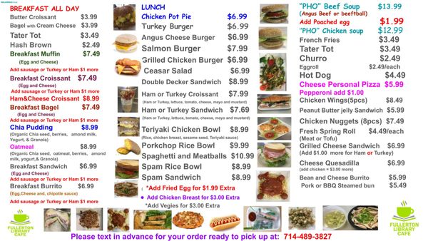 Menu photo 1 Fullerton Library Cafe Fullerton, CA