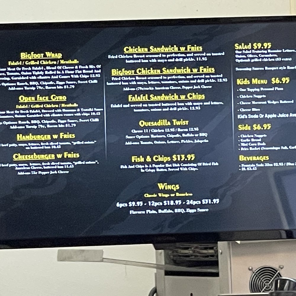 a menu on a big screen
