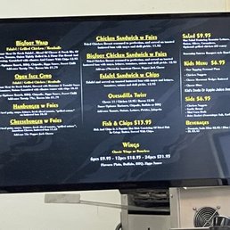 a menu on a big screen
