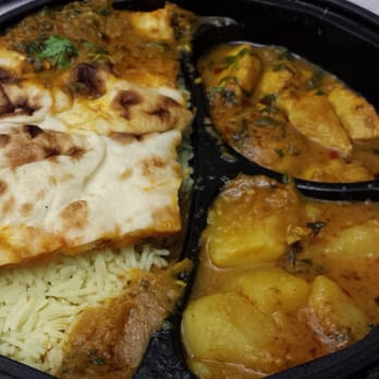 India House Express - Chicken curry lunch special with a potato side dish, naan and rice - I could have used more carbs. - Indian Near Me - Rochester, New York