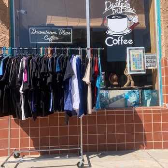 Downtown Blues Coffee - clothing on a rack in front of a coffee shop - Coffee & Tea Near Me - Las Cruces, New Mexico