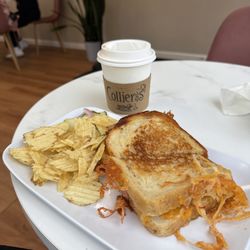 Collier's Cafe - Ham, apple, and cheddar panini with a pumpkin spice latte