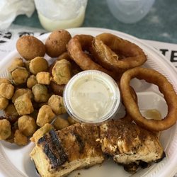 Capitol Oyster Bar - Grilled Amberjack, Onion Rings and Fried Okra