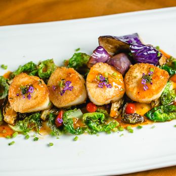 Nan Thai Buckhead - Jumbo shrimp and sea scallops with three flavored chili sauce, fried brussel sprouts and eggplant - Thai Near Me - Atlanta, Georgia Nan Thai Buckhead - Jumbo shrimp and sea scallops with three flavored chili sauce, fried brussel sprouts and eggplant - Thai Near Me - Atlanta, Georgia