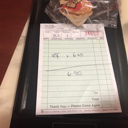 the receipt for the meal the receipt for the meal