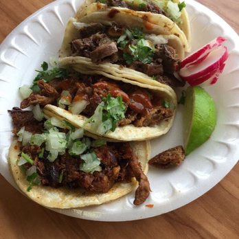 Lilly's Tacos - Beef cheek, tongue and tripe tacos + one marinated pork taco. BOOM. - Mexican Near Me - Goleta, California
