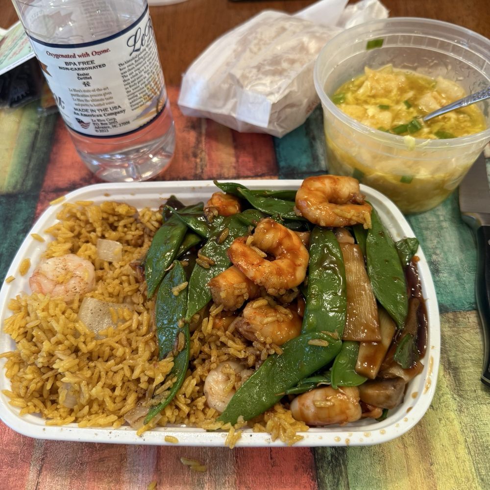 Lam's Garden - Shrimp in snow peas with shrimp fried rice. - Chinese Near Me - Nashville, North Carolina