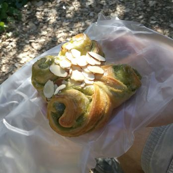 Sheng Kee Bakery - Green tea pastry with almond flakes - looks good and tastes good! - Bakeries Near Me - Berkeley, California