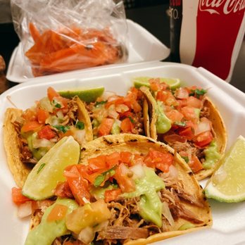 Taco Man Grill - 4 carnitas tacos, carrots, and horchata - Mexican Near Me - Henderson, Nevada Taco Man Grill - 4 carnitas tacos, carrots, and horchata - Mexican Near Me - Henderson, Nevada