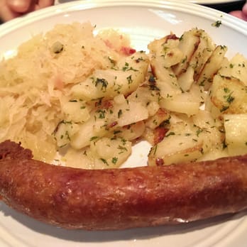 Bodensee Restaurant - Homemade Garlic Wurst with Mashed Potatoes and Sauerkraut - German Near Me - Helen, Georgia Bodensee Restaurant - Homemade Garlic Wurst with Mashed Potatoes and Sauerkraut - German Near Me - Helen, Georgia