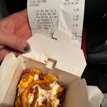 Jack in the Box - And I love how on the receipt it says no bacon - Fast Food Near Me - Orange, California