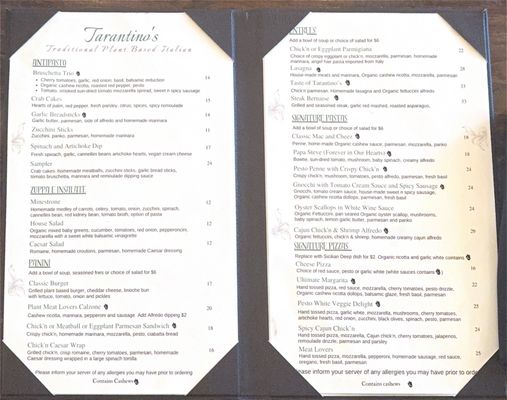 Menu photo 2 Tarantino's Vegan Las Vegas, NV Menu photo 2 Tarantino's Vegan Las Vegas, NV