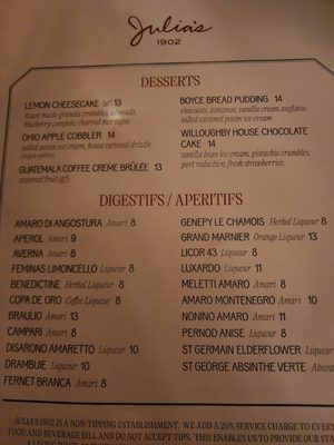 Menu photo 5 Julia’s 1902 Willoughby, OH