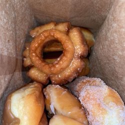 MX Donut - Sugar twist. Maple donut. Chocolate & glazed donuts at the bottom