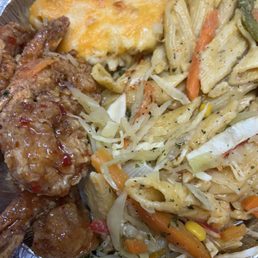 Sweet chili shrimp w mac and cheese and cabbage Sweet chili shrimp w mac and cheese and cabbage