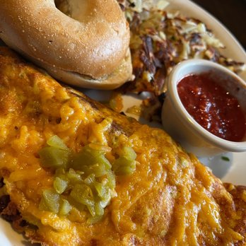Stacks - This was the vegan Mexican omelet meal with hasbrowns, and a toasted bagel. - Breakfast & Brunch Near Me - Redwood City, California