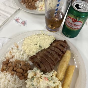 Camila's Restaurant - Steak Fried Yuka Rice and beans  Potato salad Broccoli risotto - Brazilian Near Me - Orlando, Florida