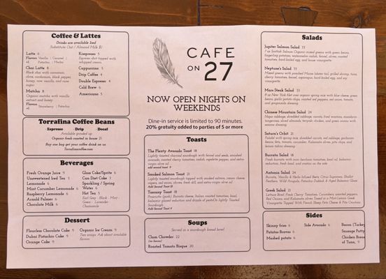 Menu photo 2 Cafe on 27 Topanga, CA
