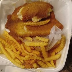 Tilapia  fries   Fish  has the fishy taste fries were good....the juice( drink) was real sweet stick to the soda