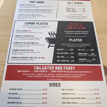 Cali BBQ - The front and back of the menu. - Barbeque Near Me - Spring Valley, California
