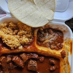 Tina's Mexican Restaurant - Chile colorado rice and beans.