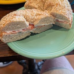 Sesame Bagel with lox and capers Sesame Bagel with lox and capers