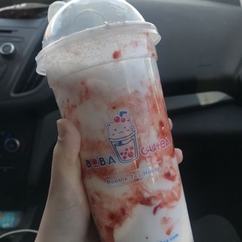 Boba CuCue - This is the Strawberry Milk Bubble. This is such an adorable place! It even had a cute area to sit outside. - Bubble Tea Near Me - Gilbert, Arizona