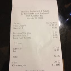 Tailwinds - Pricing for a breakfast burrito and two common drinks.
