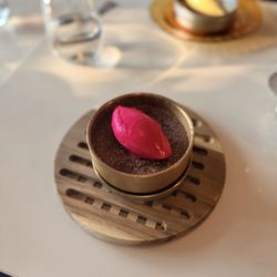 The Vintage Kitchen - Peach over chocolate dessert
