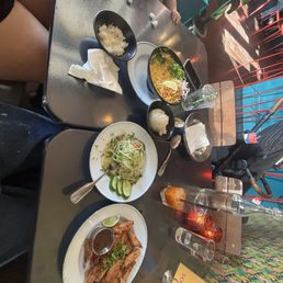 Papaya Salad, wings, Curry noodles and sticky rice Papaya Salad, wings, Curry noodles and sticky rice