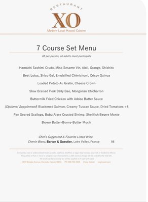 Menu photo 1 XO Restaurant Honolulu, HI Menu photo 1 XO Restaurant Honolulu, HI