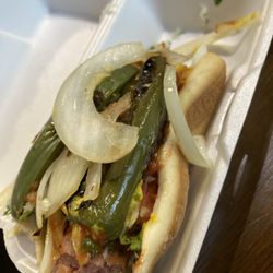 Crazy hot dog with everything