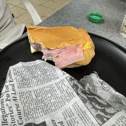 Pan Factory - Half of the ham egg and cheese sandwich. So yummy.