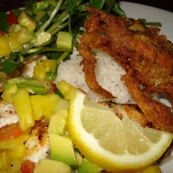 Wahoo! Grill - grilled grouper with citrus salsa and fried softshell crab - Seafood Near Me - Decatur, Georgia