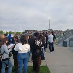 Pacifica High School - To the right, passing the bleachers up front is the stage where my son will receive his diploma