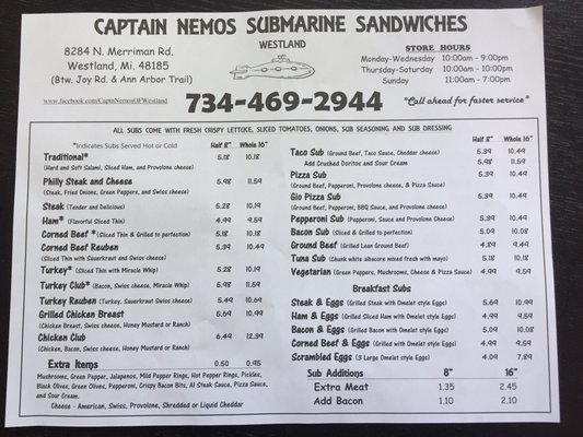 Menu photo 4 Capt'n Nemo's Sub Shop Westland, MI Menu photo 4 Capt'n Nemo's Sub Shop Westland, MI