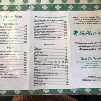 McAteer's - Menu - Diners Near Me - Fairmont, West Virginia